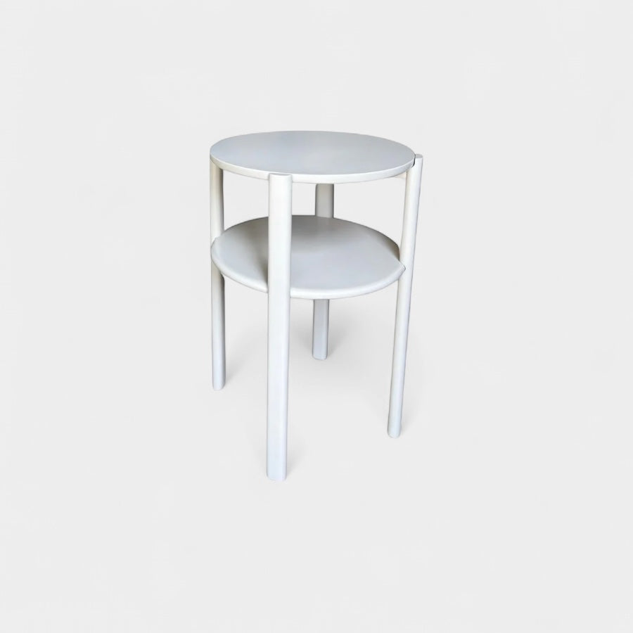 Solid wood  lacquered handmade bedside table. The double tiered nightstand is perfect for bedside storage in your bedroom. Works perfectly in walnut, maple, white oak, ash or ebonized oak next to your lounge chair or sofa. Hand crafted in Los Angeles, California.