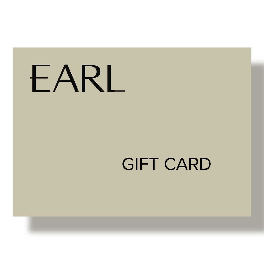 The beige Earl Home Gift Card, featuring "EARL" and "GIFT CARD" with a shadow effect, makes the perfect everlasting gift.