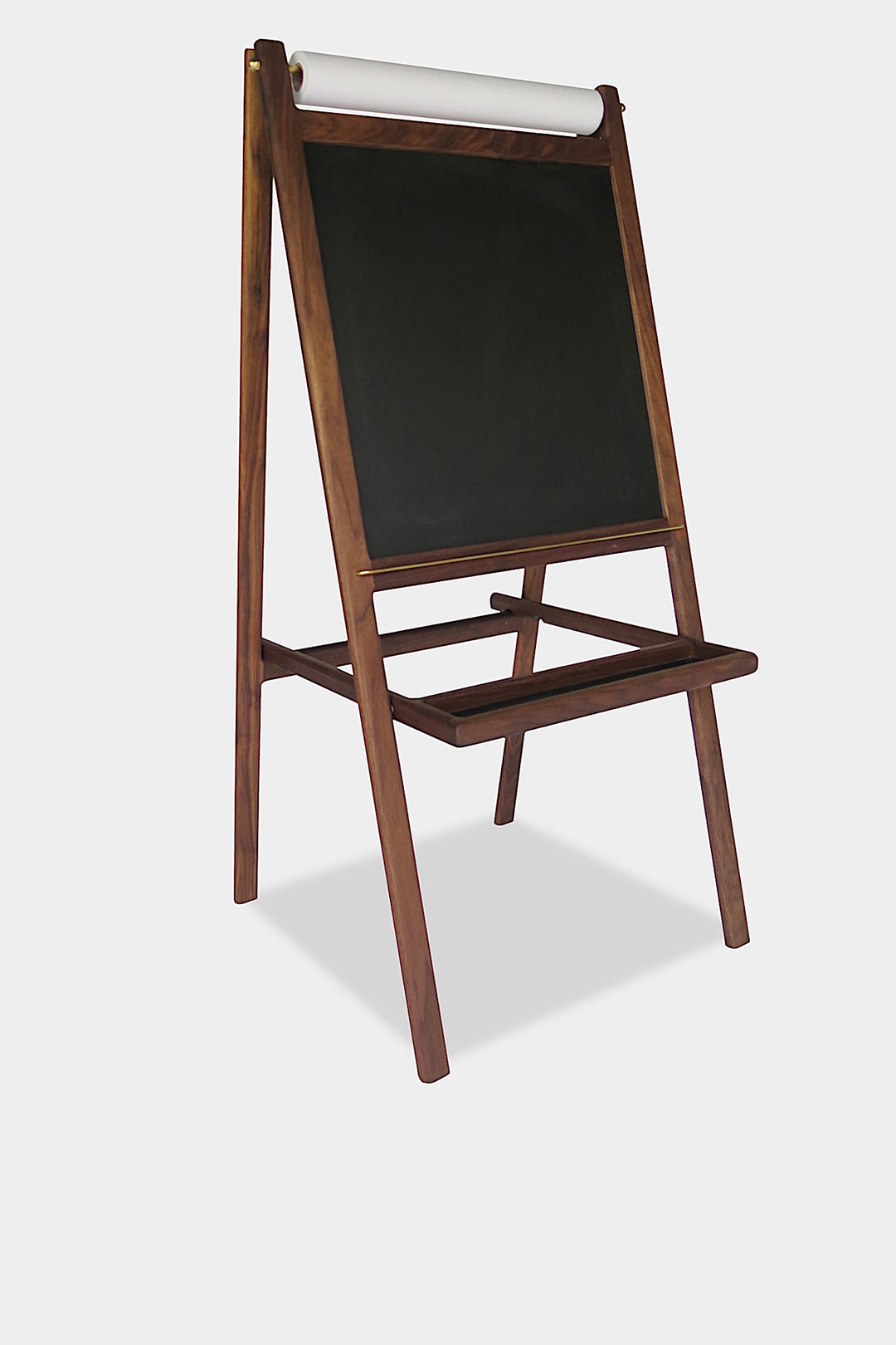 The KIDS Easel by Earl Home is a freestanding kids' easel made from sustainably sourced hardwood, featuring a chalkboard surface and a paper roll at the top.