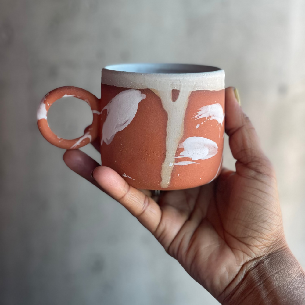 Earl ceramics terra cotta circle mug, hand made and hand thrown in los angeles. perfect coffee or tea mug.