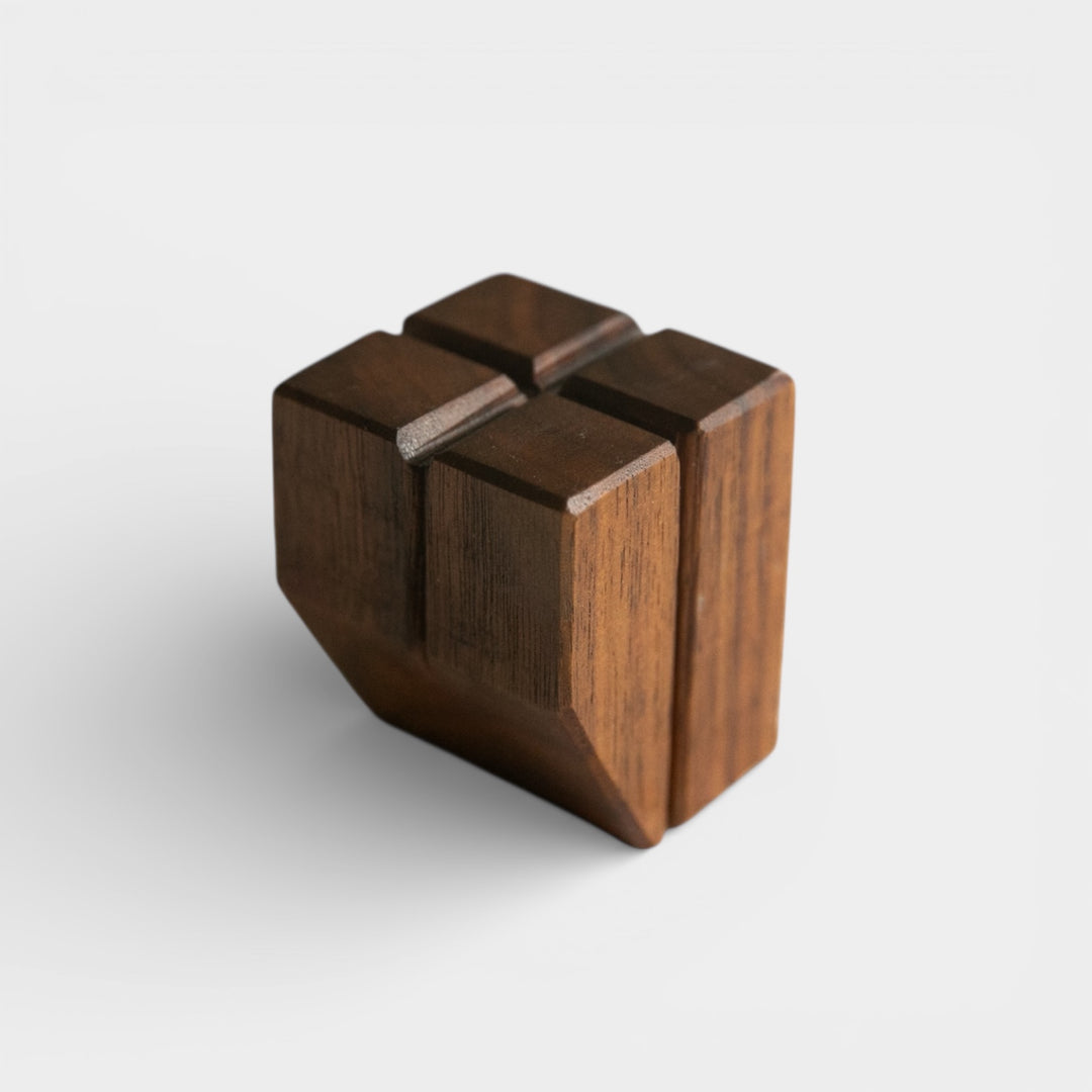 Wooden custom cabinet knob made in walnut available in white oak or ebonized oak.