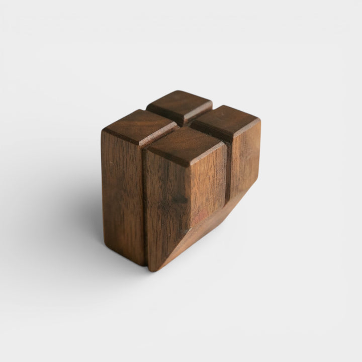 Wooden custom cabinet knob made in walnut available in white oak or ebonized oak.