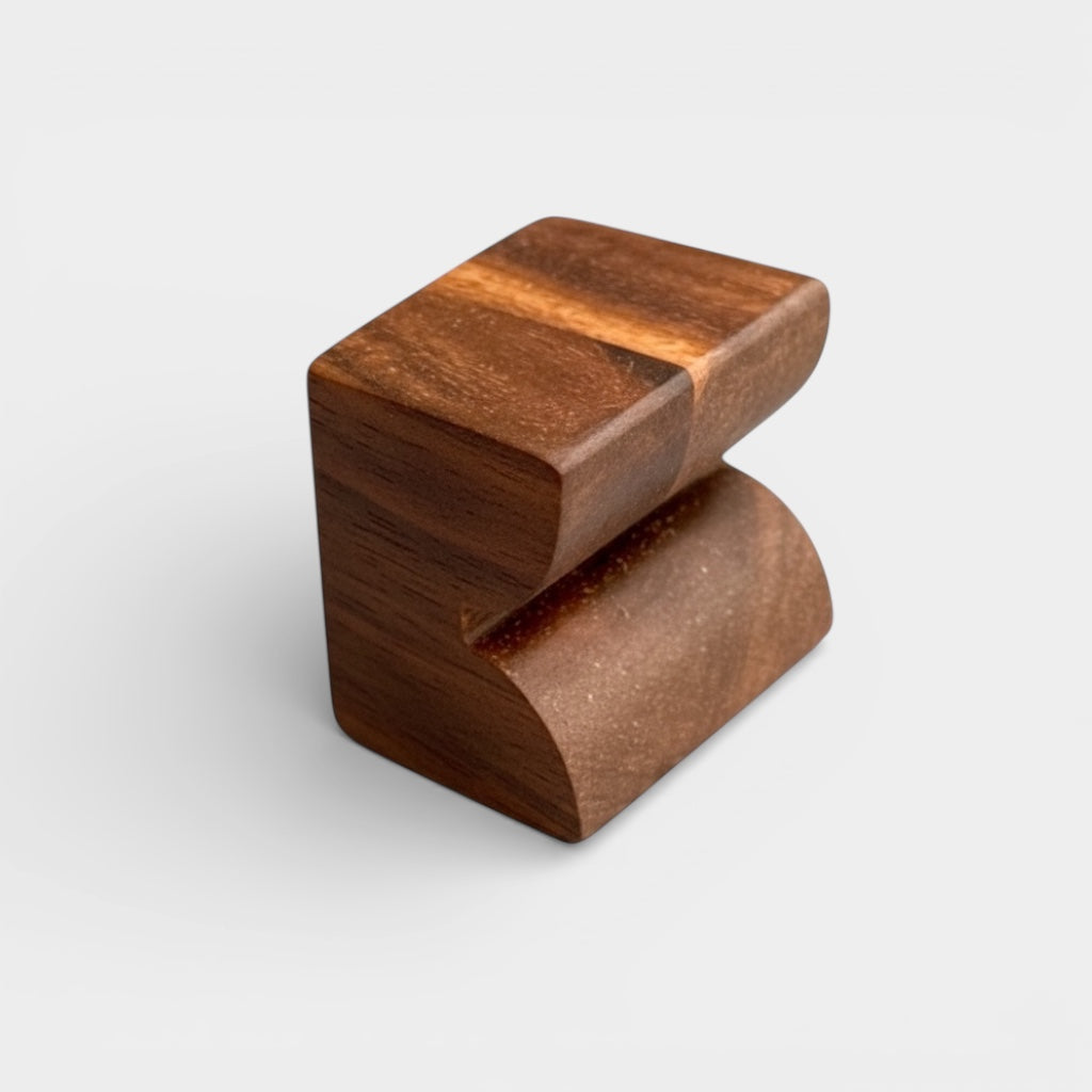 Wooden custom cabinet knob made in walnut available in white oak or ebonized oak.
