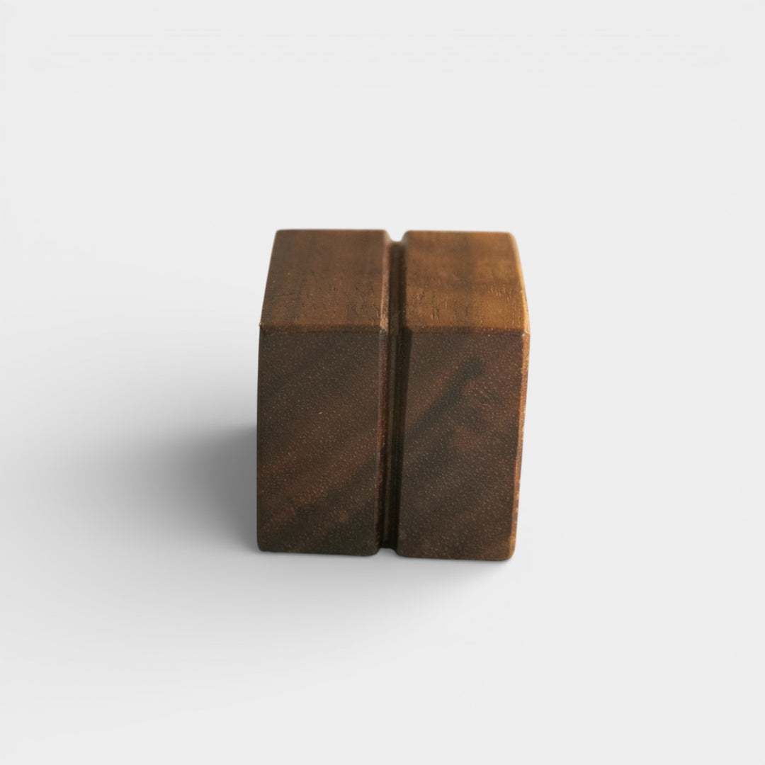 Wooden custom cabinet knob made in walnut available in white oak or ebonized oak.