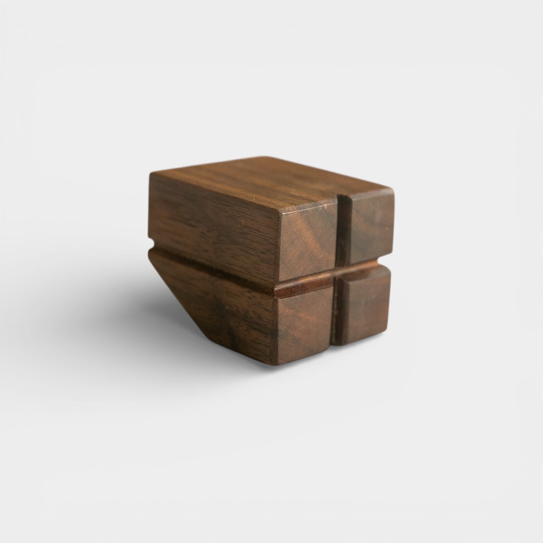 Wooden custom cabinet knob made in walnut available in white oak or ebonized oak.