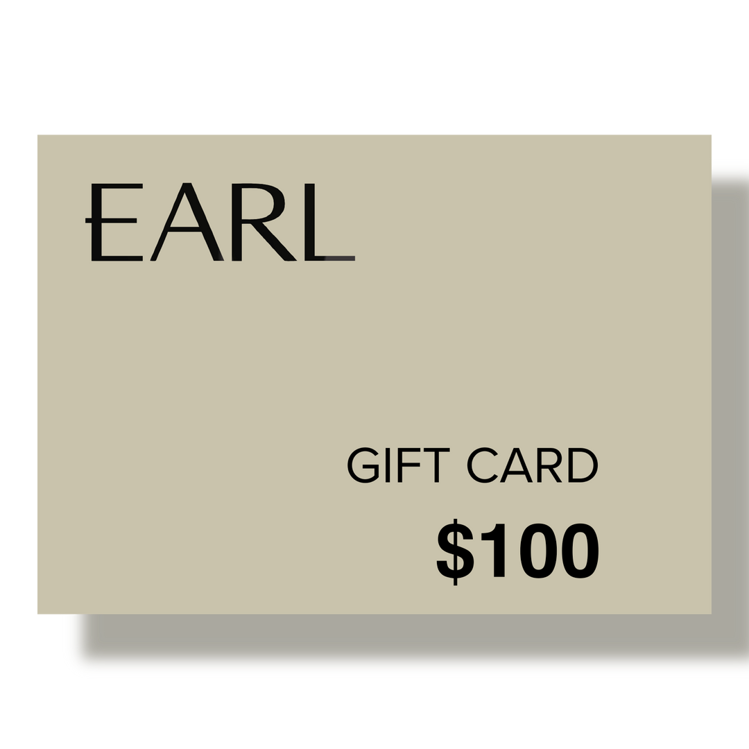 The beige Earl Home Gift Card, featuring "EARL" and "GIFT CARD" with a shadow effect, makes the perfect everlasting gift.