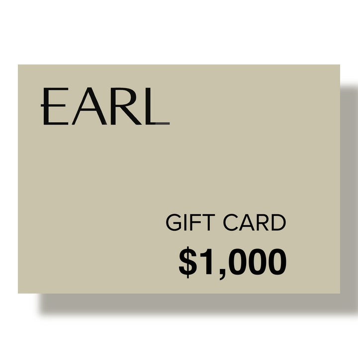 The beige Earl Home Gift Card, featuring "EARL" and "GIFT CARD" with a shadow effect, makes the perfect everlasting gift.