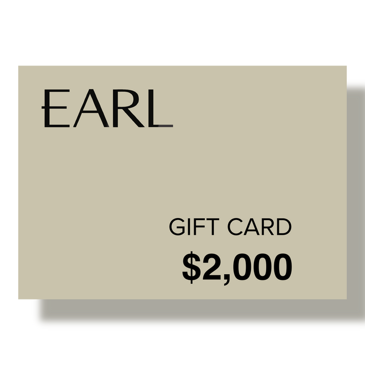 The beige Earl Home Gift Card, featuring "EARL" and "GIFT CARD" with a shadow effect, makes the perfect everlasting gift.