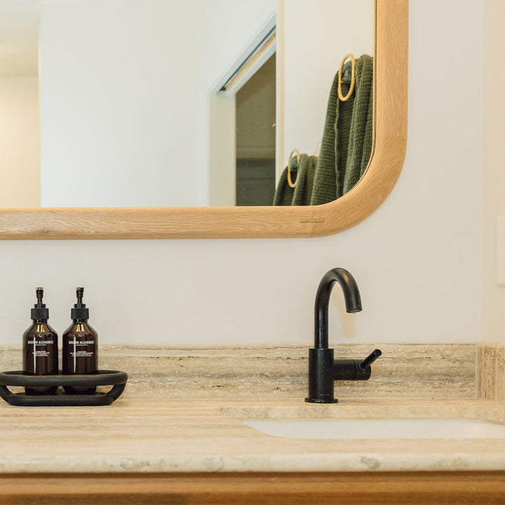 White Oak solid wood Harold Mirror rounded rectangular detailed.