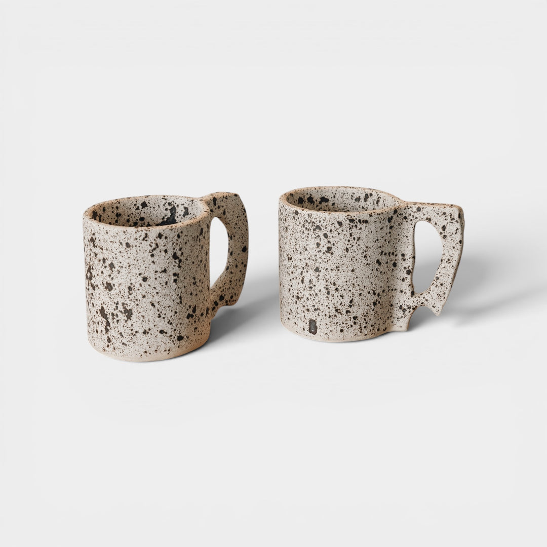 Hand sculpted Ceramic mug with speckle design. Slab rolled hand built in Los Angeles, California. Made in America.