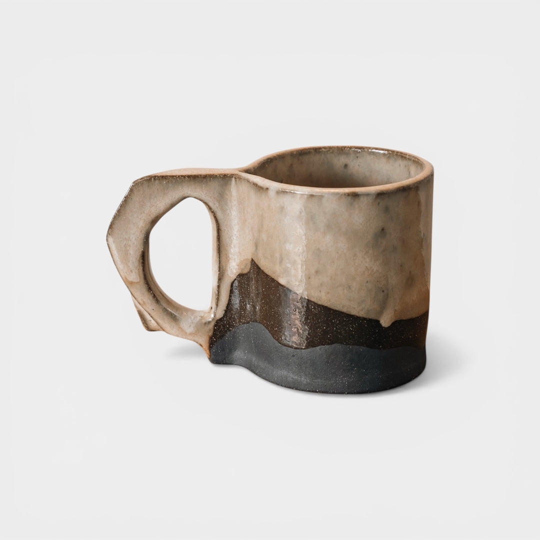 Hand sculpted Ceramic mug with two-tone design. Slab rolled hand built in Los Angeles, California. Made in America.
