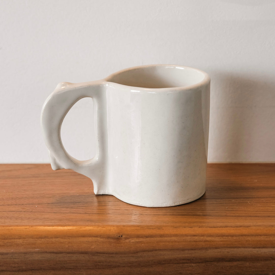 Hand sculpted Ceramic mug with two-tone design. Slab rolled hand built in Los Angeles, California. Made in America.
