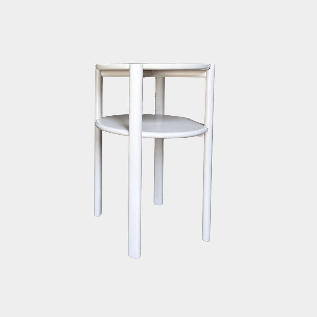 Solid wood  lacquered handmade bedside table. The double tiered nightstand is perfect for bedside storage in your bedroom. Works perfectly in walnut, maple, white oak, ash or ebonized oak next to your lounge chair or sofa. Hand crafted in Los Angeles, California.