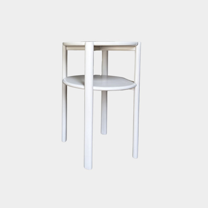 Solid wood  lacquered handmade bedside table. The double tiered nightstand is perfect for bedside storage in your bedroom. Works perfectly in walnut, maple, white oak, ash or ebonized oak next to your lounge chair or sofa. Hand crafted in Los Angeles, California.