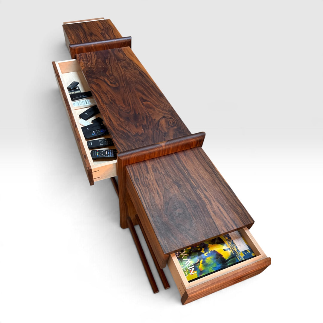 Handmade console perfect for behind the sofa or couch or even as a custom coffee table with drawers 