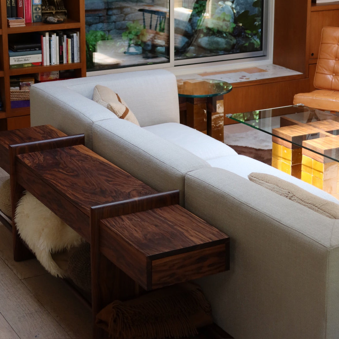 Handmade console perfect for behind the sofa or couch or even as a custom coffee table with drawers 